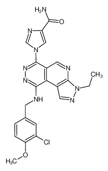 1- (9 - ((3-cloro-4-metoxibencil) amino) -3-etil-3H-pirazolo [4 ', 3': 5,6] pirido [3,4-d] piridazin-6-ilo) -1H-imidazol-4-carboxamida CAS:296250-48-1